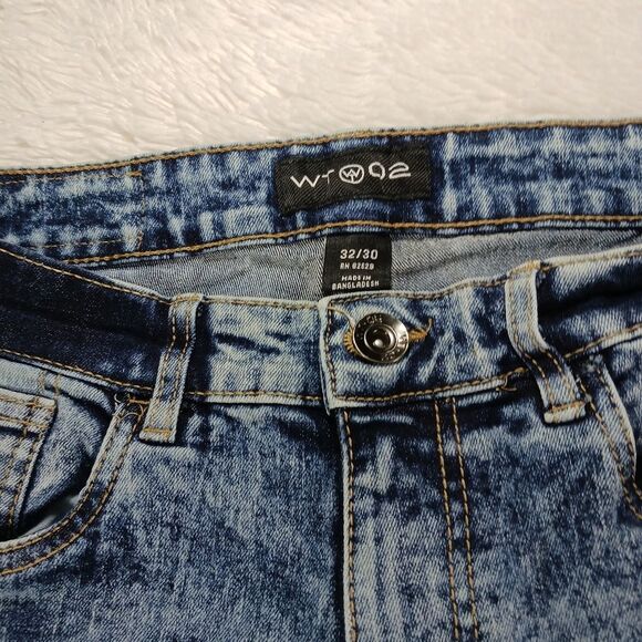 WT02 Acid Wash Denim Jeans Men's 32x30(29) Stretch Faux Double Knee Blue........ - Picture 5 of 14
